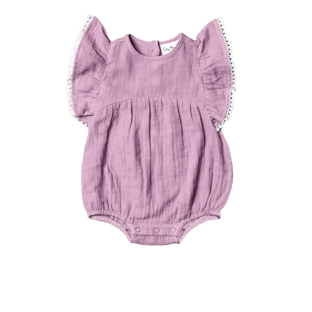 Lilac Lace Flutter Short Sleeve Romper by City Mouse